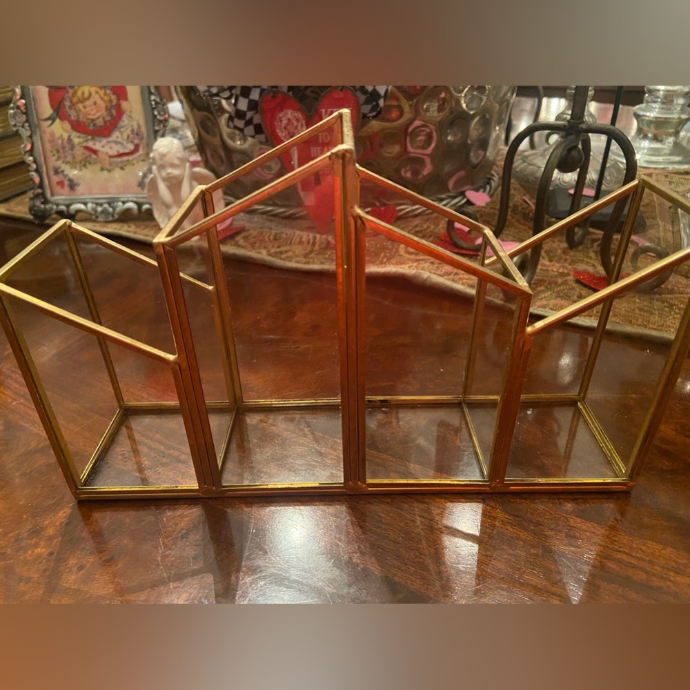 Glass and brass container with four compartments